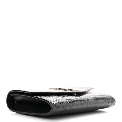 Saint Laurent Calfskin Crocodile Embossed Monogram Uptown Chain Wallet Black 5 of 11