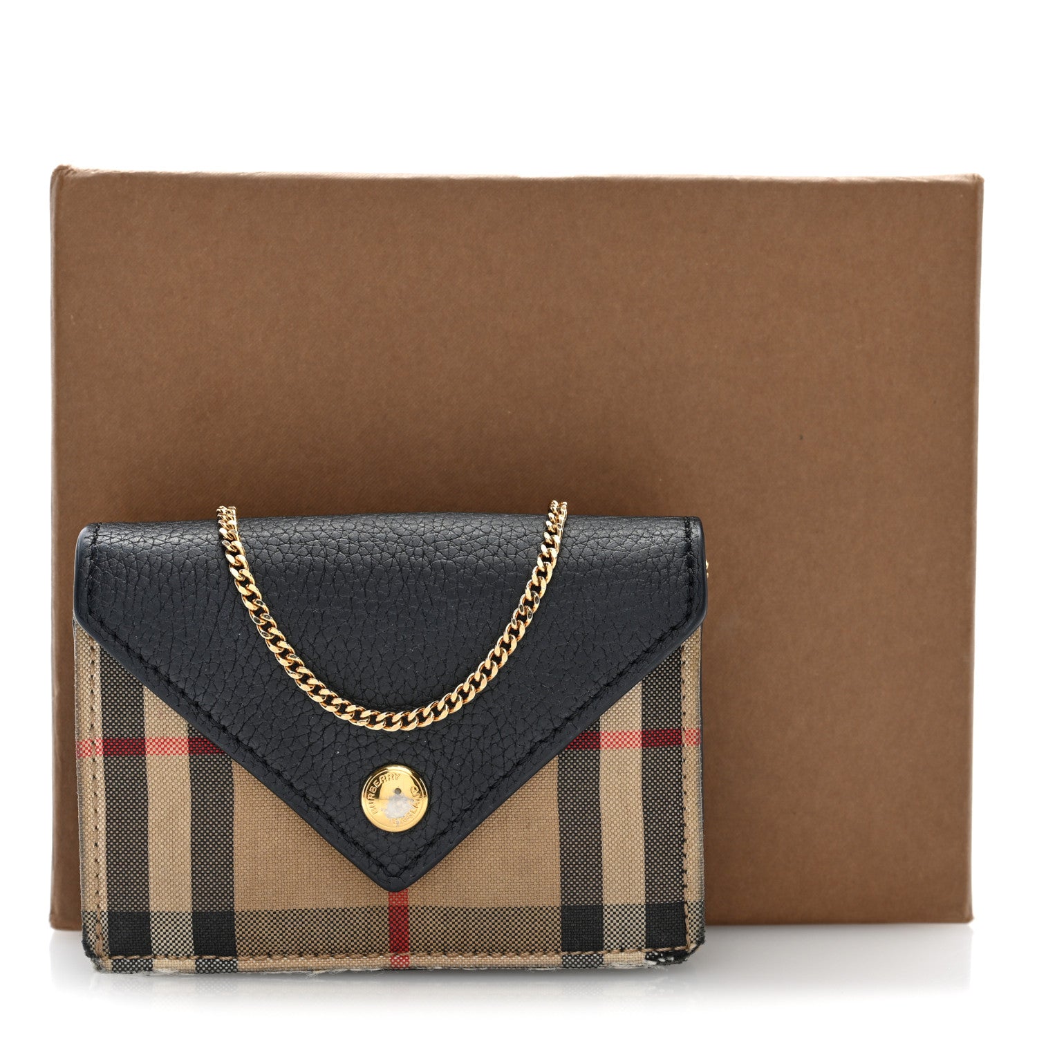 Burberry Grainy Calfskin Vintage Check Jade Card Case On Chain Black 10 of 10