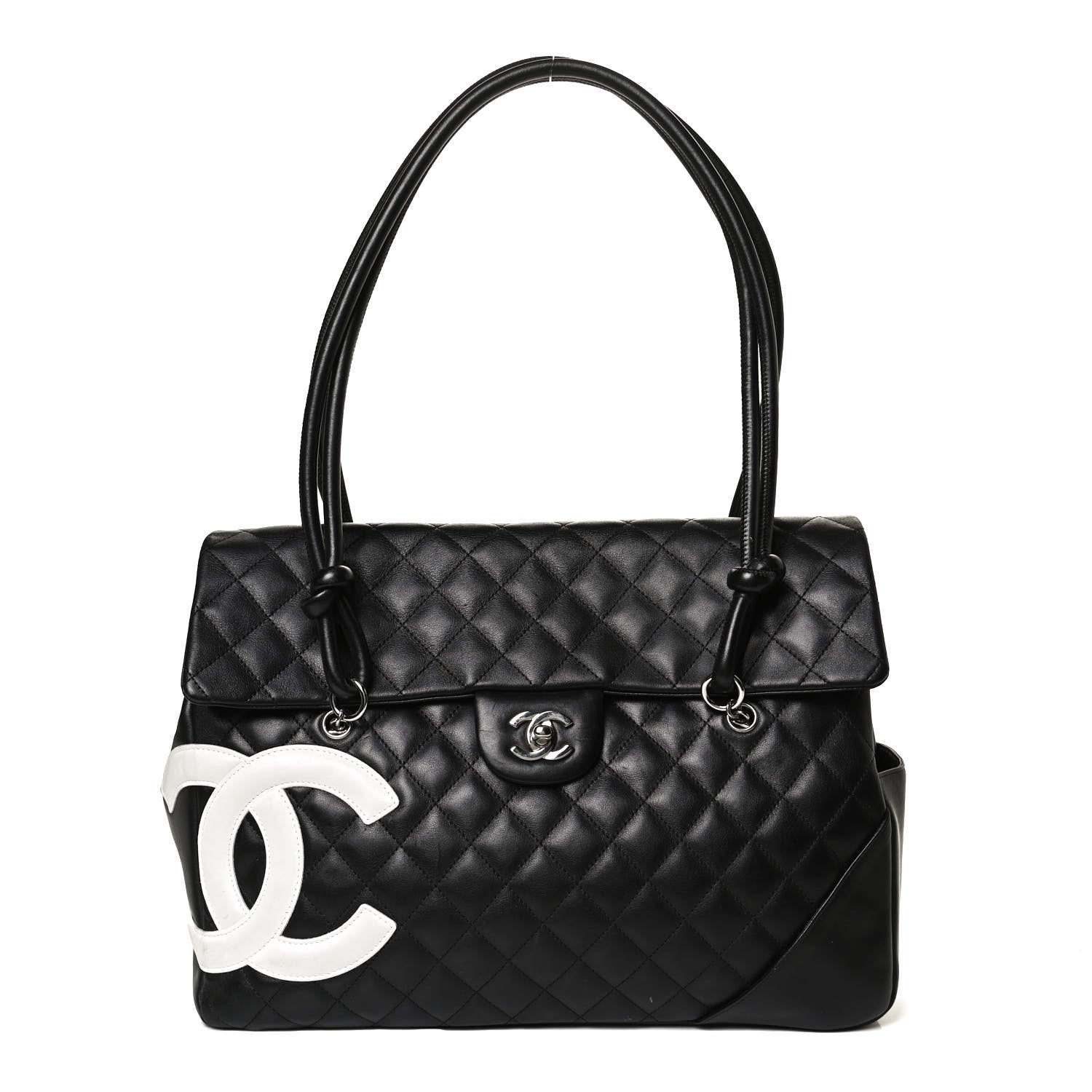 Chanel Calfskin Quilted Large Cambon Flap Black White 1 of 10