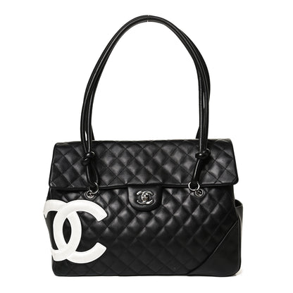 Chanel Calfskin Quilted Large Cambon Flap Black White 1 of 10