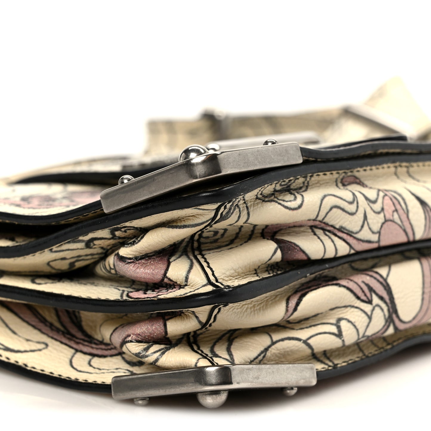 X JAMES JEAN Glace Calfskin Rabbit Print Cahier Bag Opaline