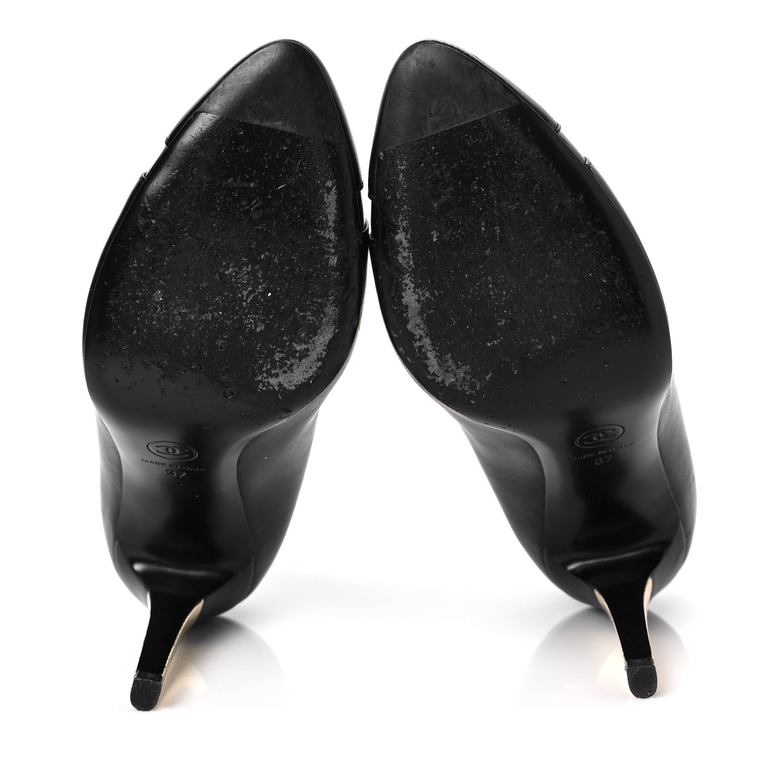 Chanel Lambskin Patent Calfskin Cap Toe CC Pumps 37 Black 5 of 8