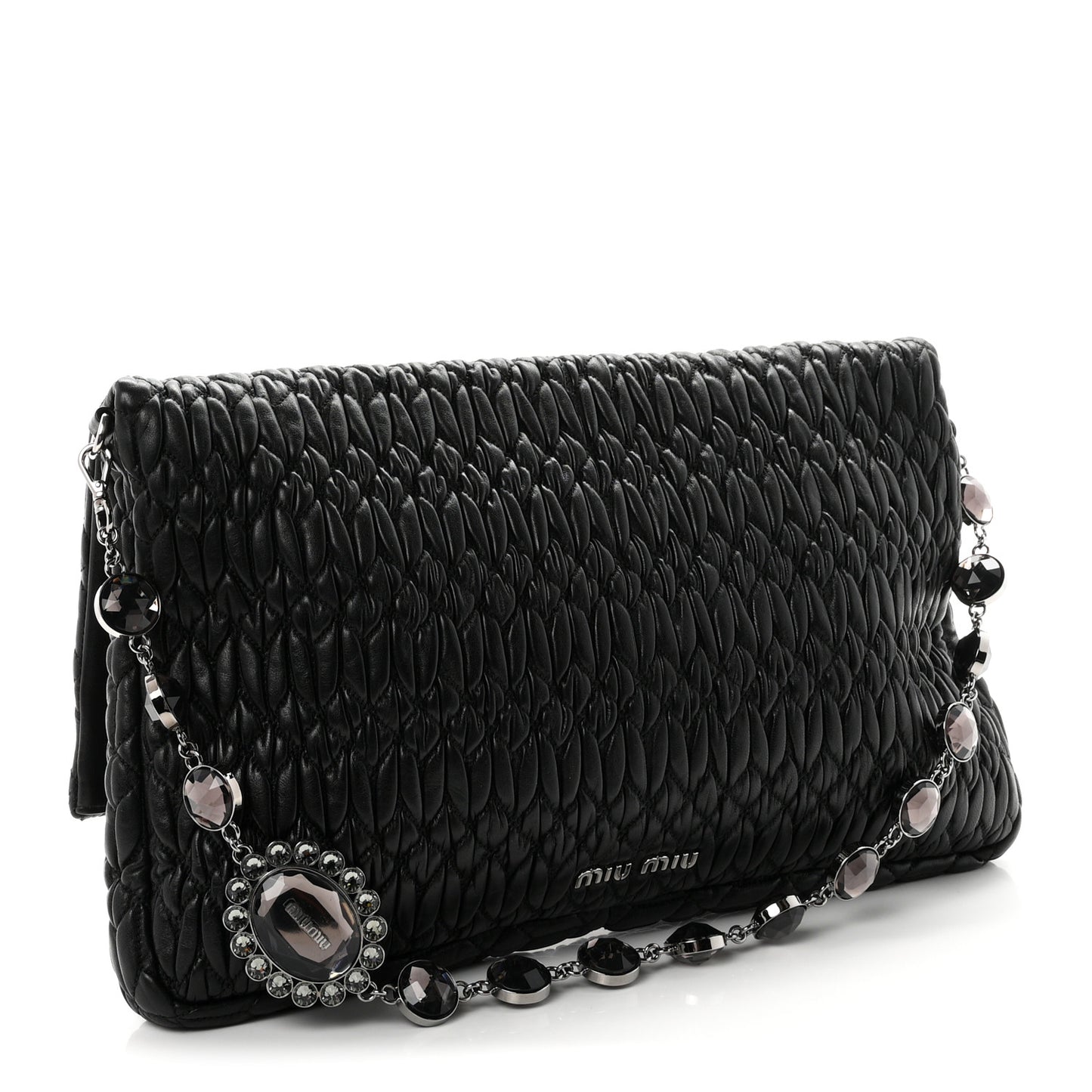 Nappa Matelasse Crystal Flap Clutch Black
