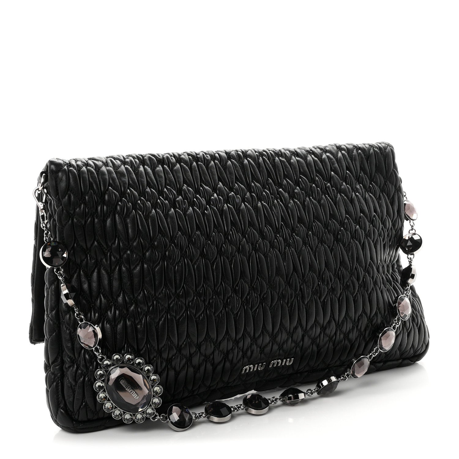 Miu Miu Nappa Matelasse Crystal Flap Clutch Black 3 of 11