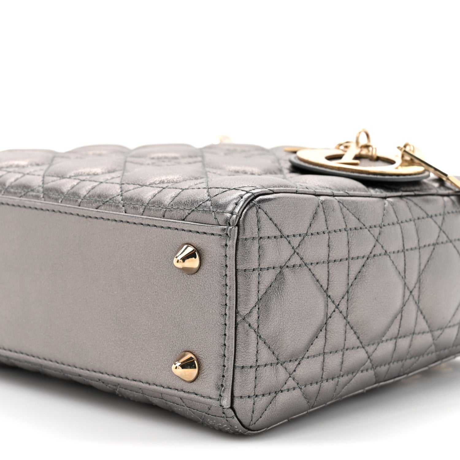 Christian Dior Metallic Lambskin Cannage Small My ABCDior Lady Dior Dark Silver 8 of 11
