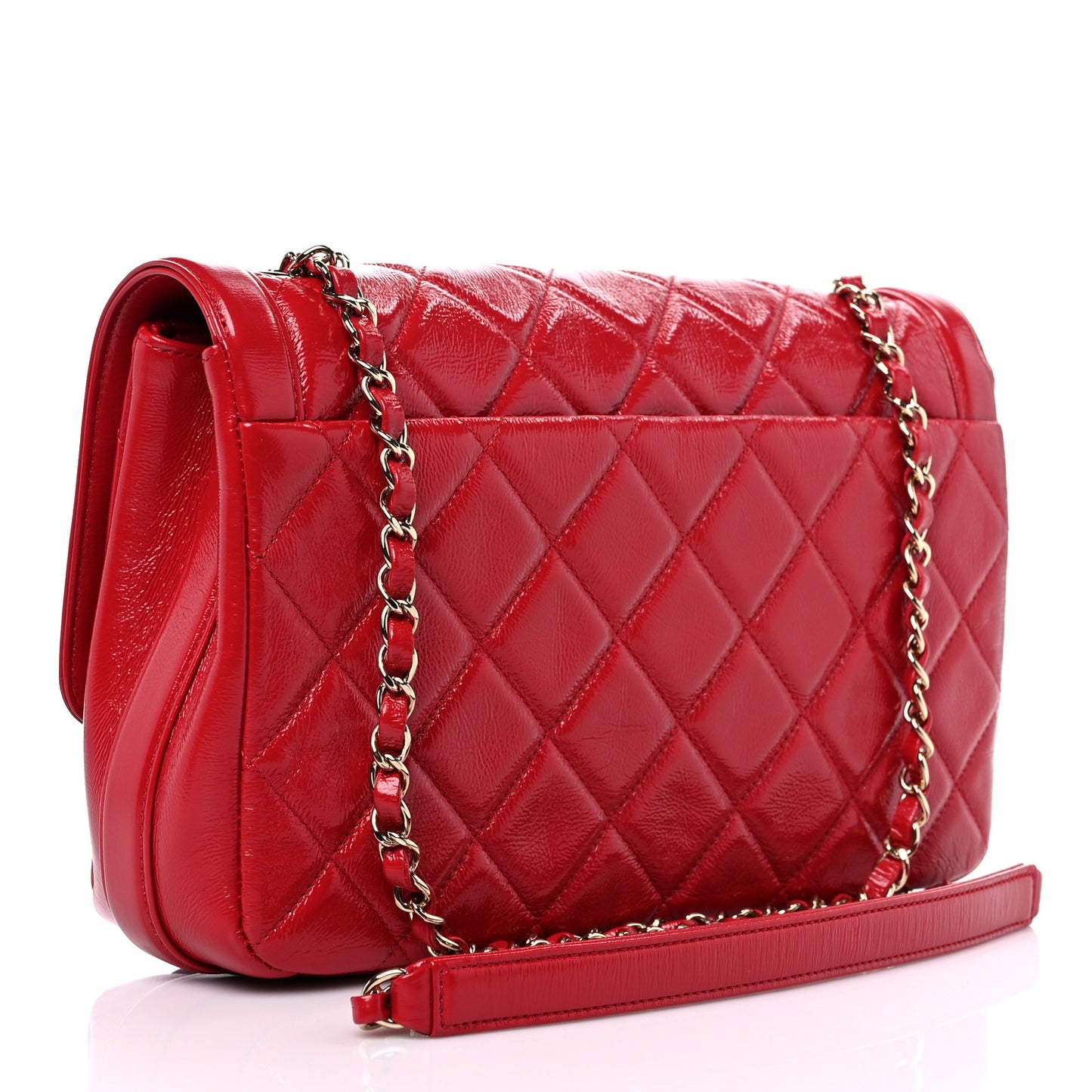 Shiny Aged Calfskin Quilted Hold The Line Flap Red