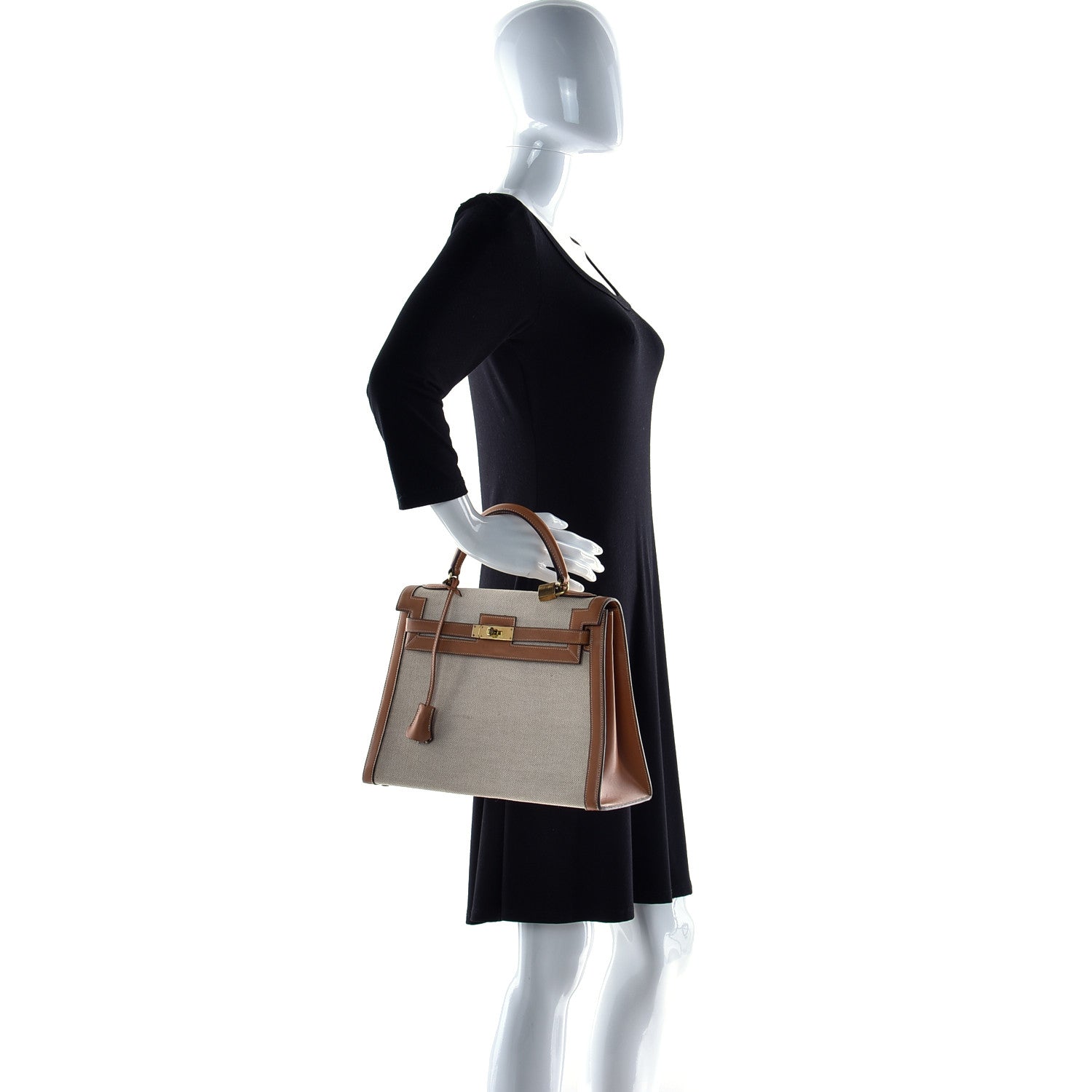 Hermes Peau Porc Toile Kelly Sellier 32 Gold 5 of 29
