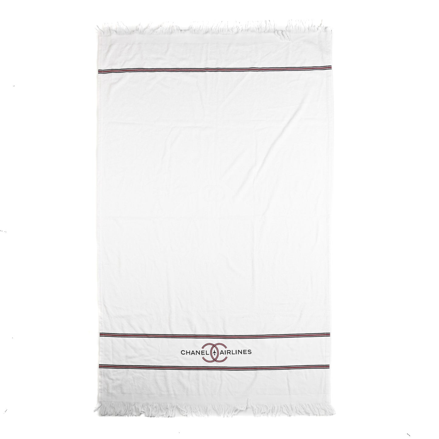 Cotton CC Chanel Airlines Beach Towel White Navy Red