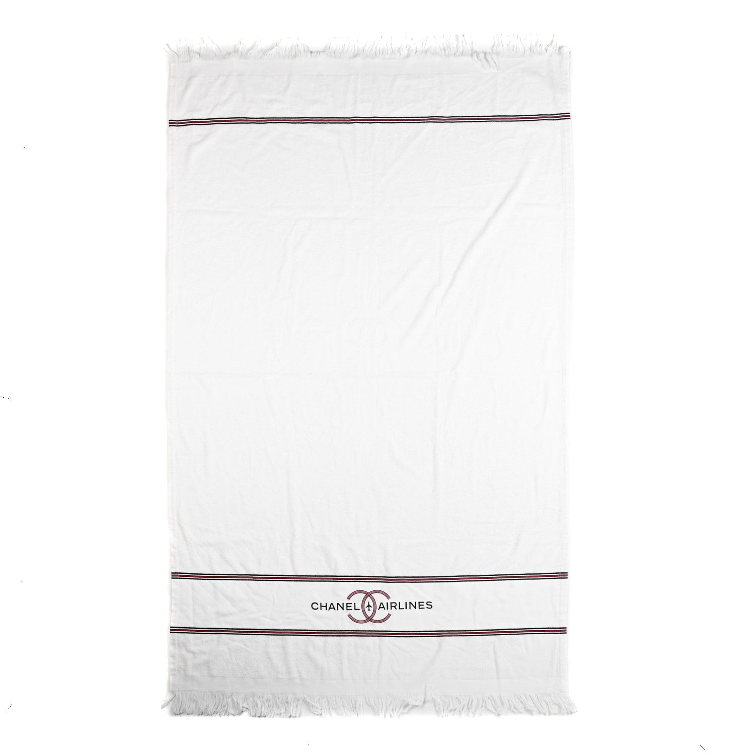 Chanel Cotton CC Chanel Airlines Beach Towel White Navy Red 1 of 3