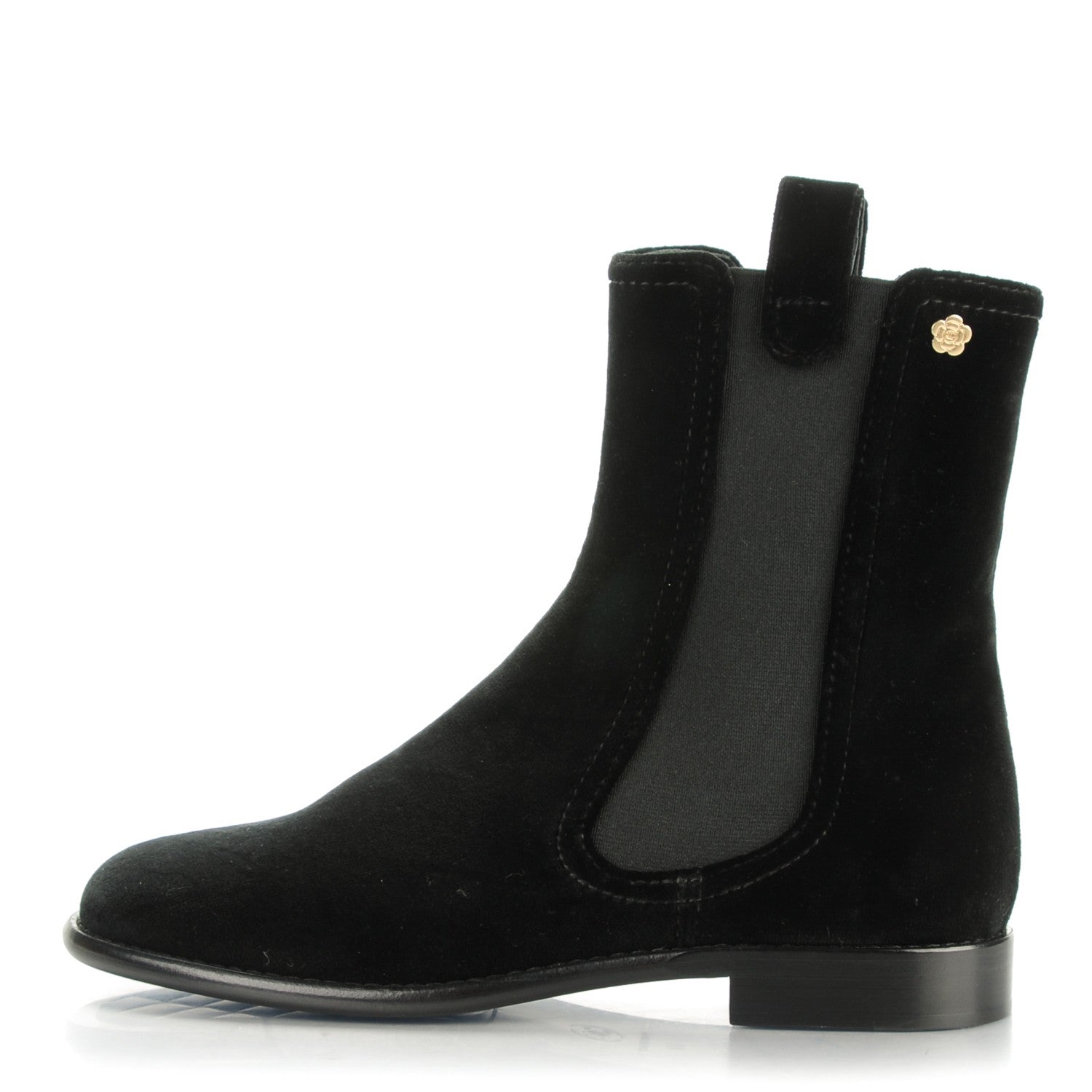 Chanel Velvet Camellia Elastic Short Boots 37 Black 1 of 6