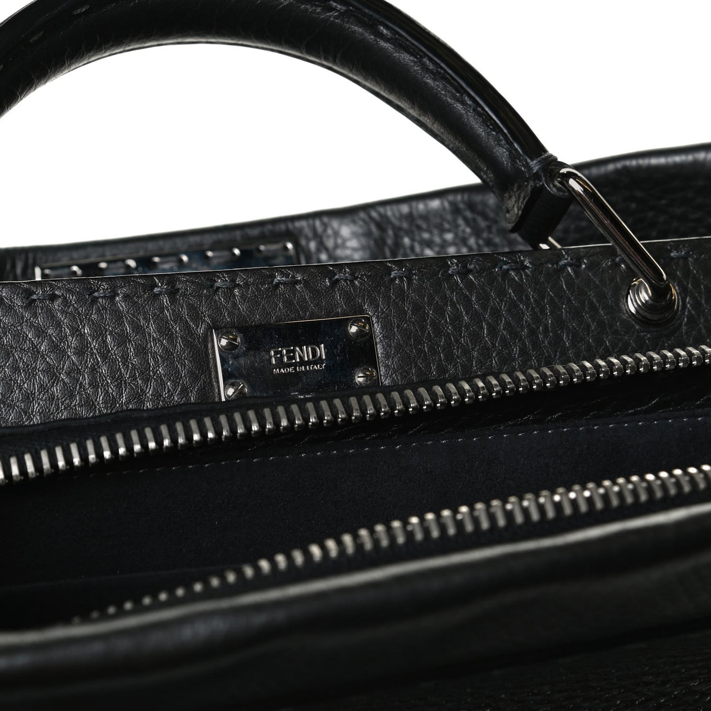 Calfskin Romano Selleria Monster Eyes Large Mens Peekaboo Iconic Essential Satchel Black White