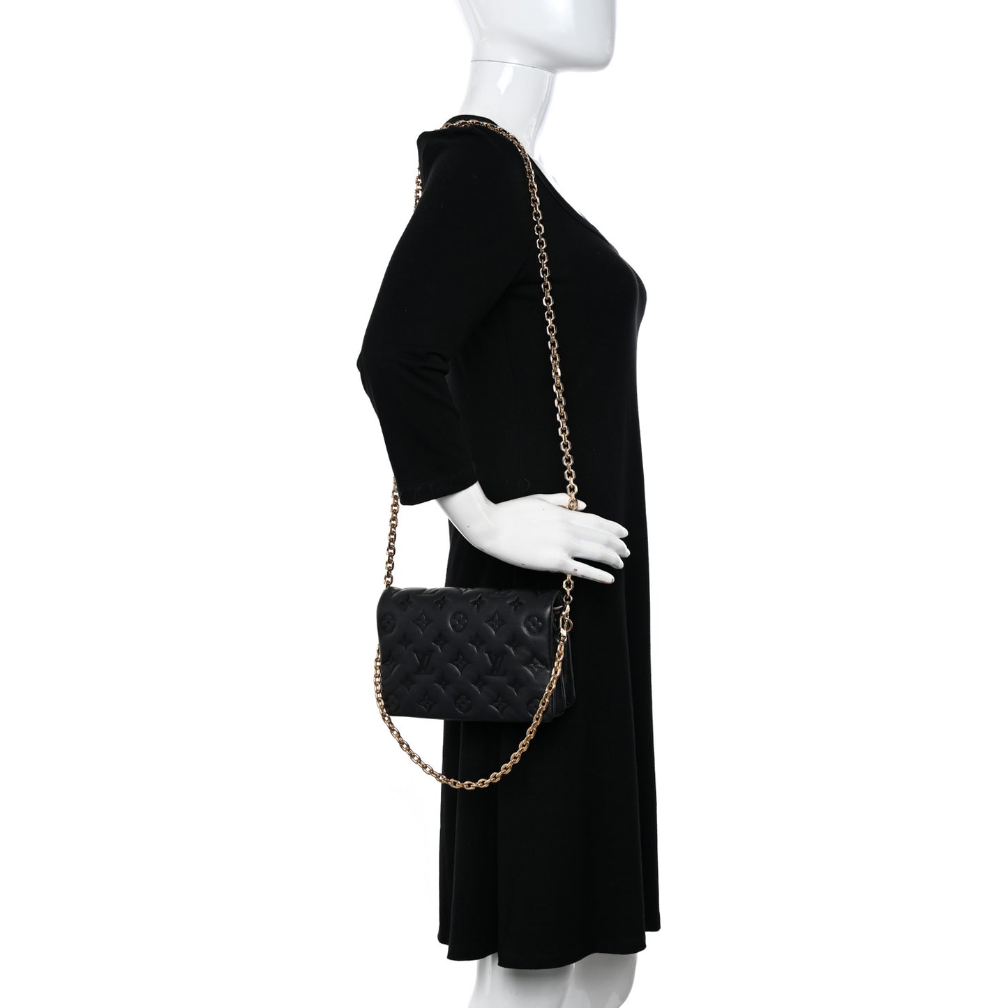 Lambskin Embossed Monogram Pochette Coussin Black