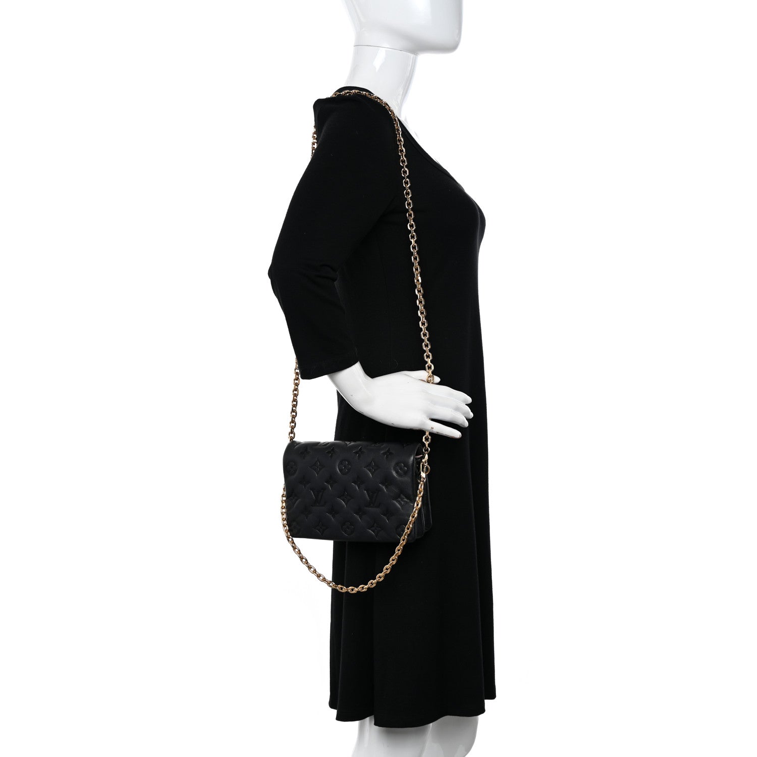 Louis Vuitton Lambskin Embossed Monogram Pochette Coussin Black 2 of 10