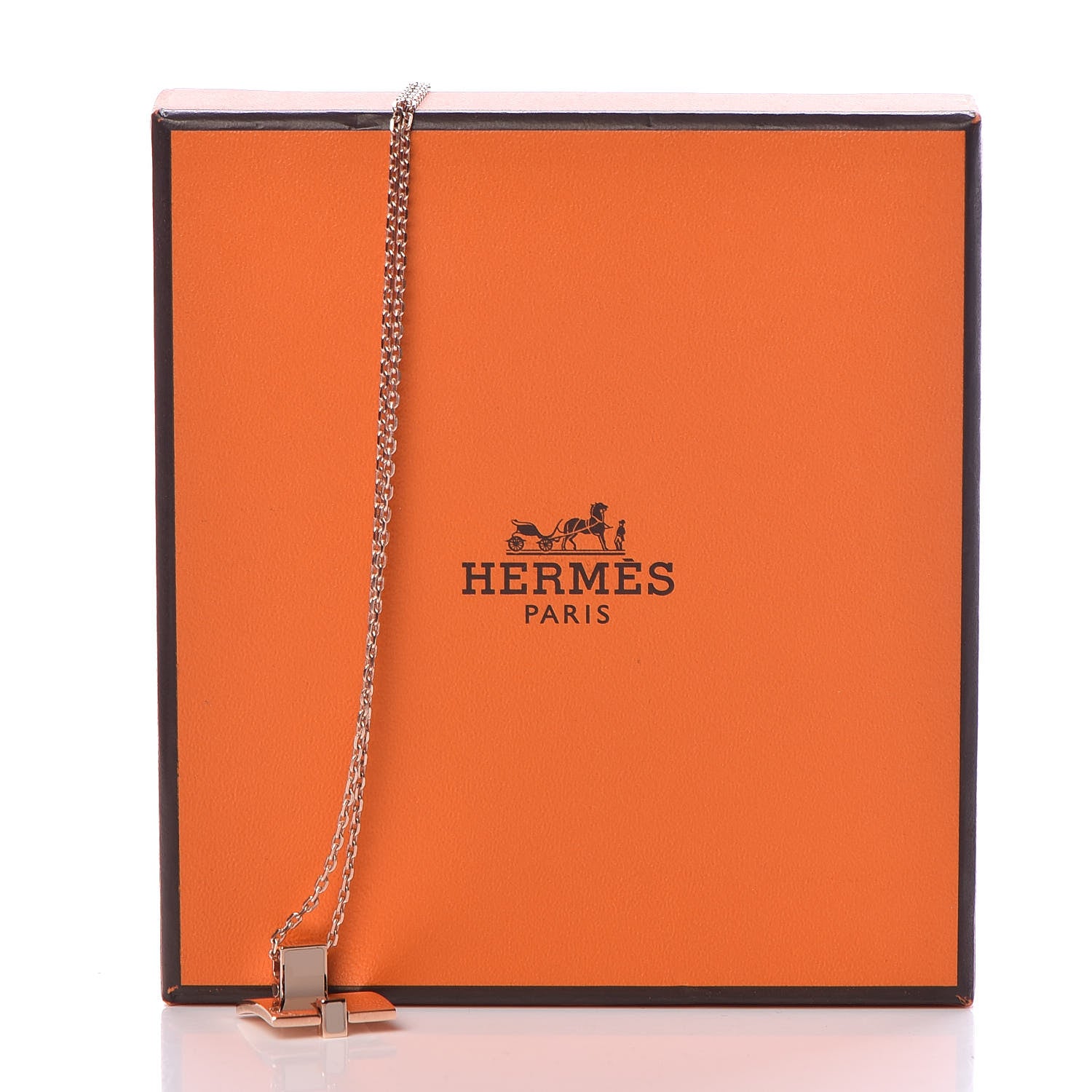Hermes Rose Gold Plated Lacquered Eileen Pendant Necklace Marron Glace 3 of 7