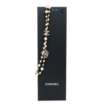 Chanel Pearl Crystal Camellia CC Necklace Gold 5 of 5