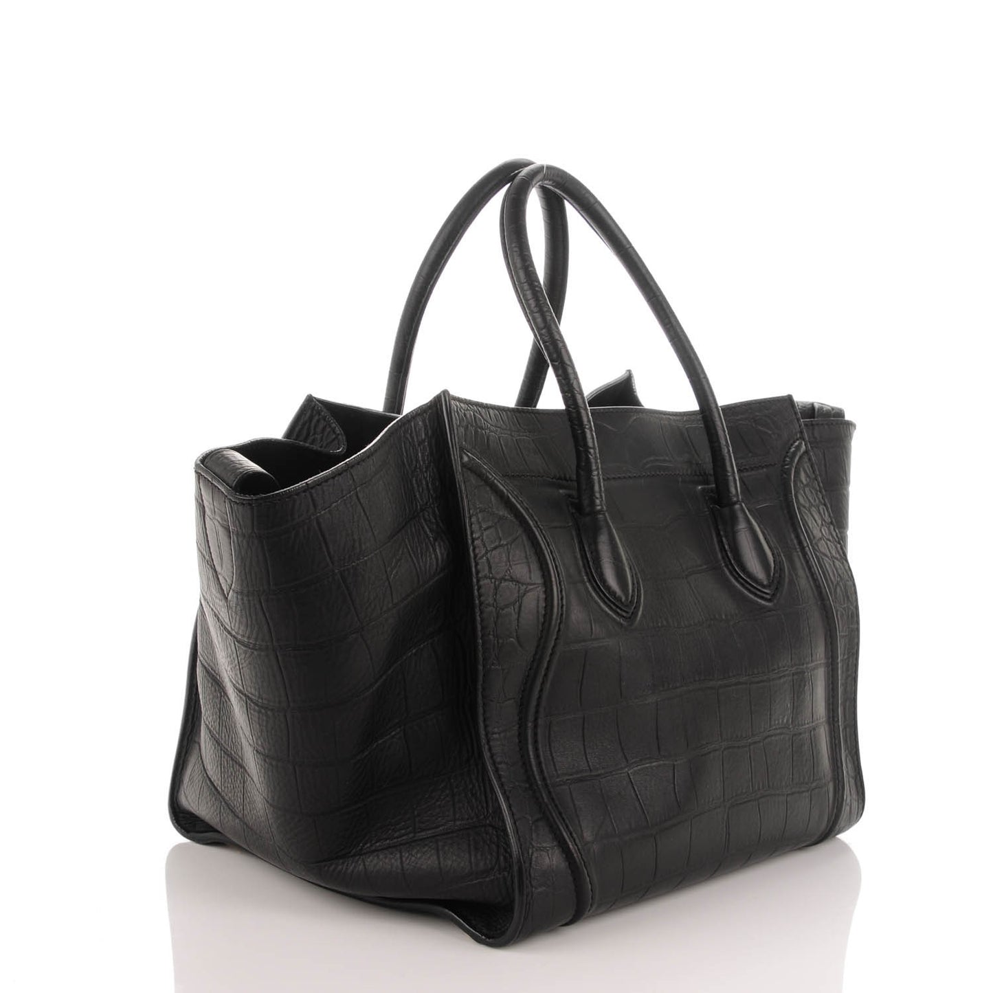 Crocodile Embossed Calfskin Medium Phantom Luggage Black