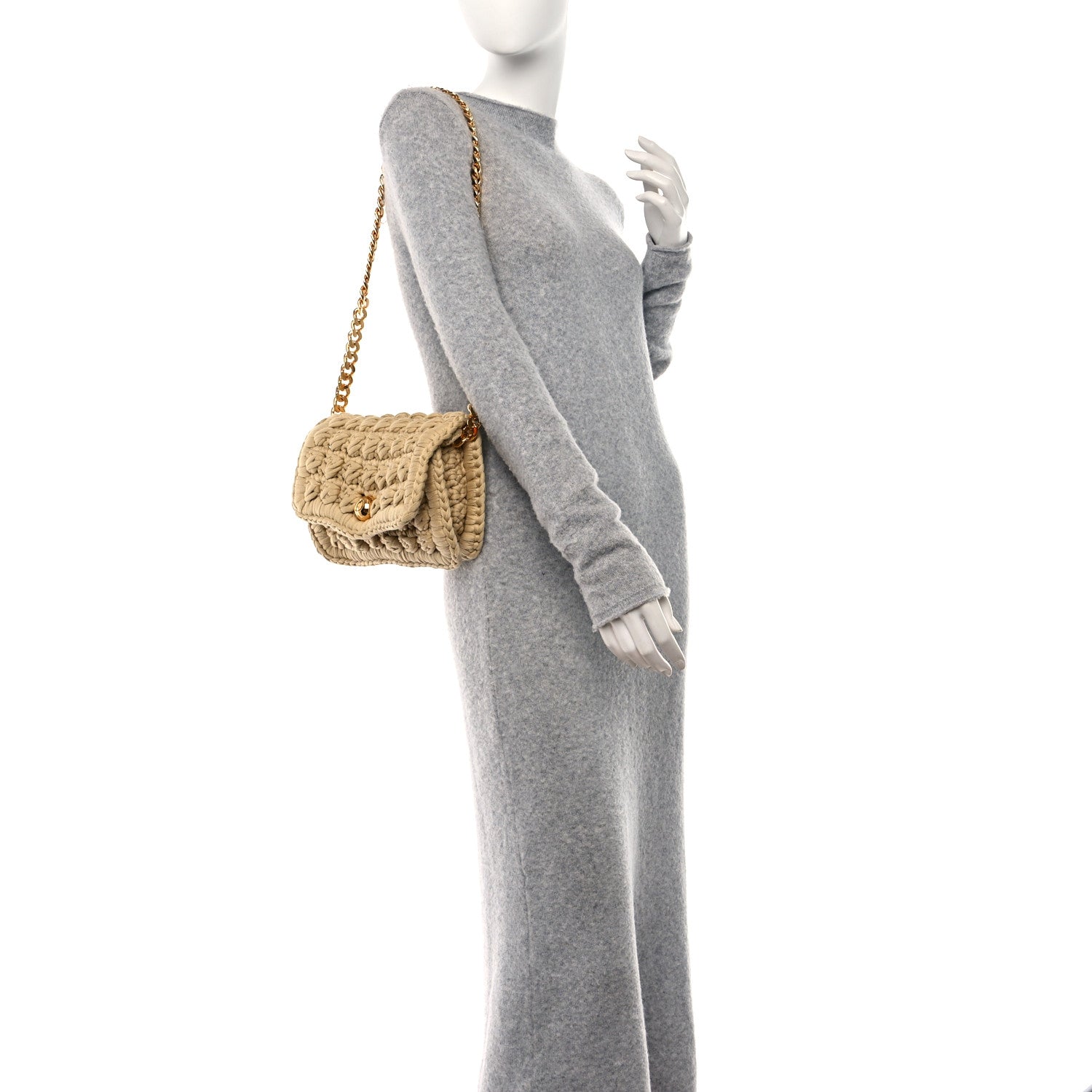Bottega Veneta Jersey Crochet Shoulder Bag Cane Sugar 2 of 10