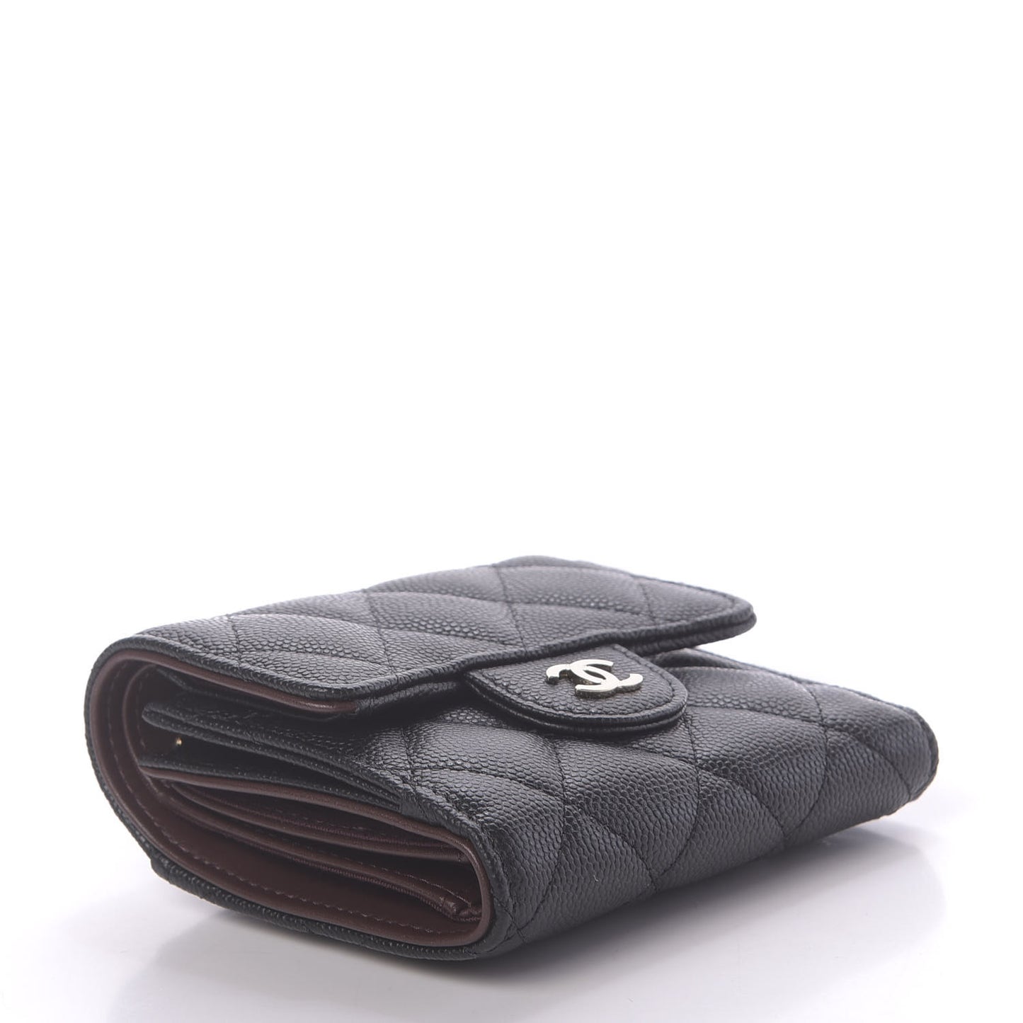 Caviar Quilted Compact Flap Wallet Black