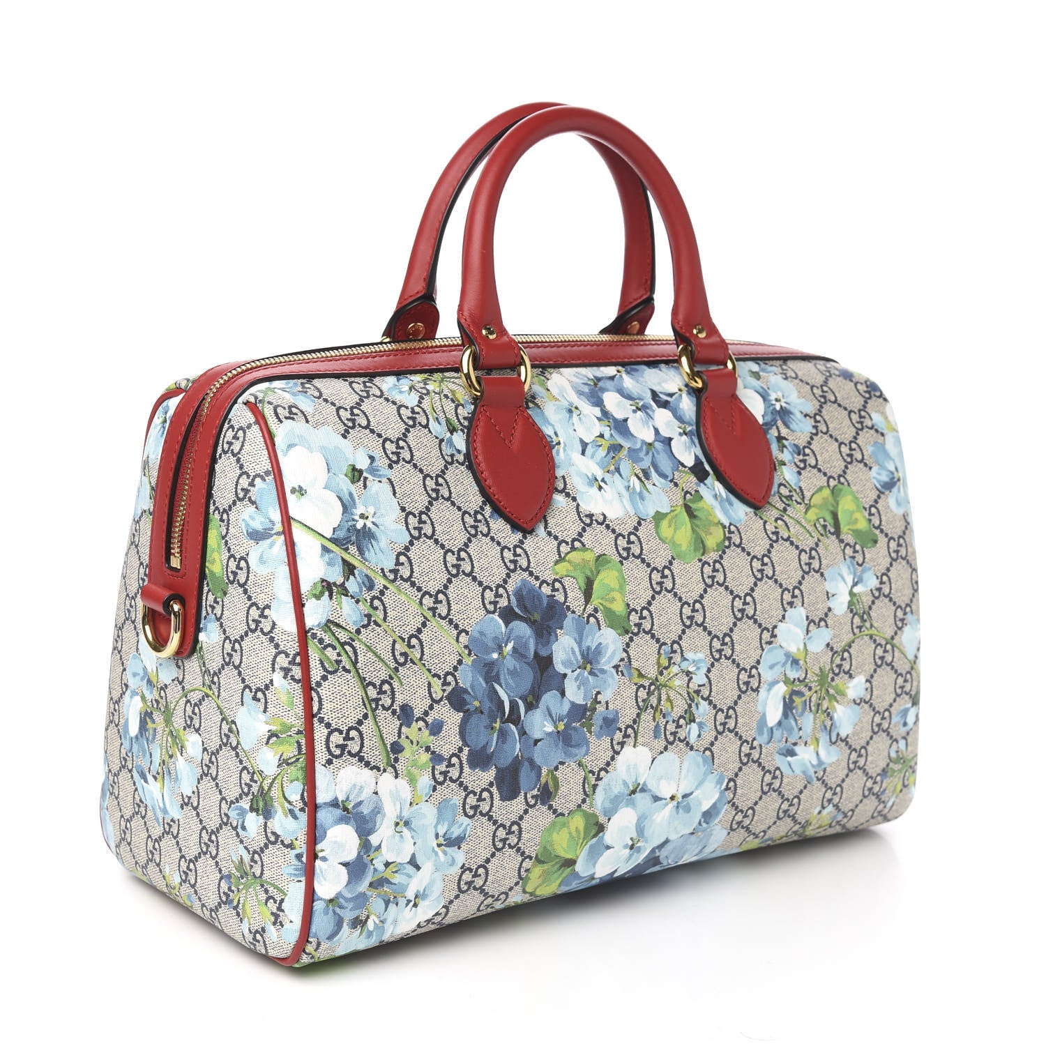 Gucci GG Supreme Monogram Blooms Medium Boston Beige Blue Navy Hibiscus Red 2 of 9