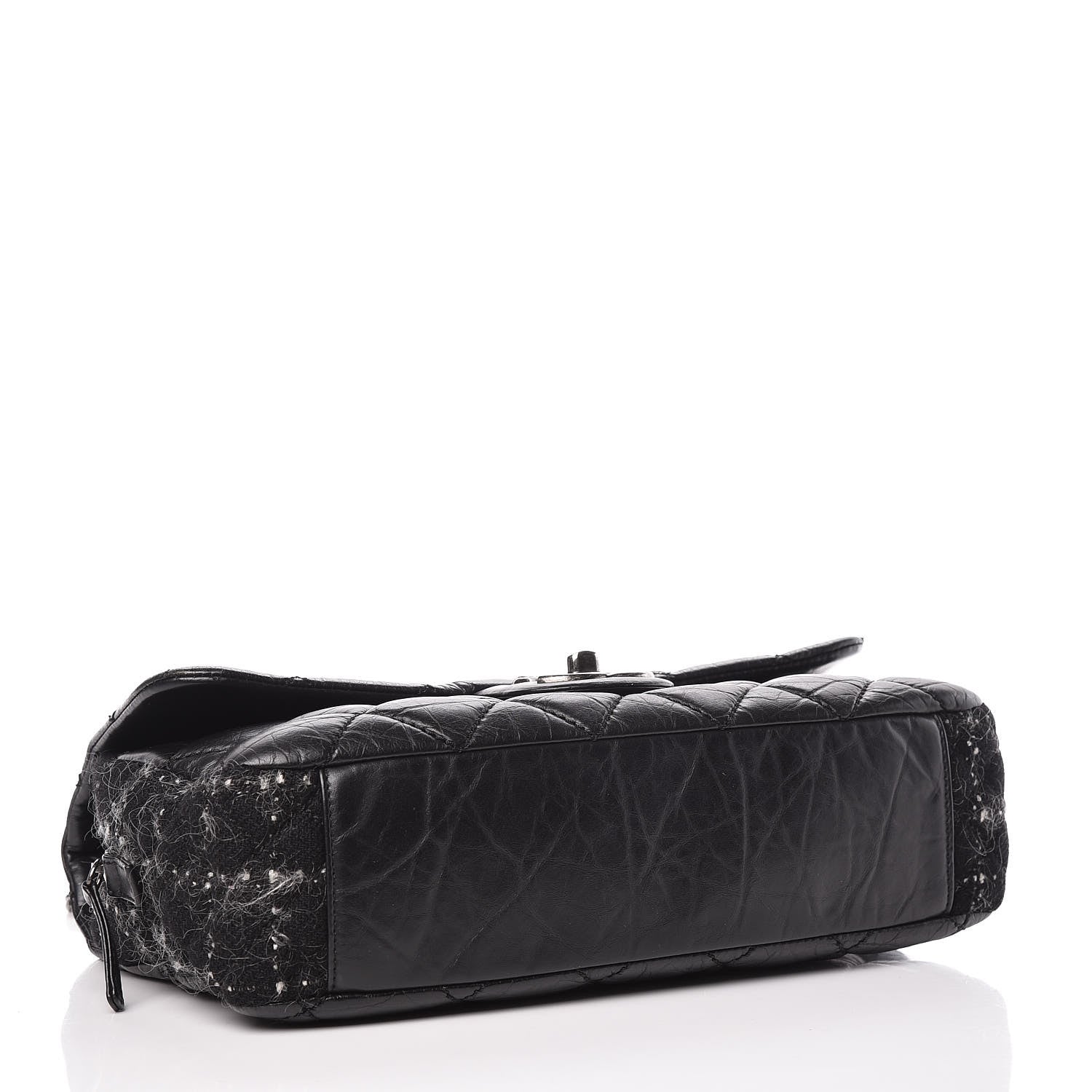 Chanel Aged Calfskin Tweed Jumbo New Portobello Flap Black 4 of 10