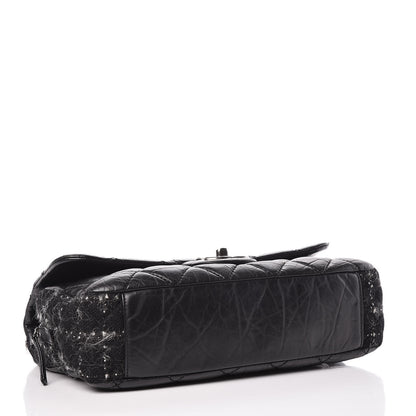 Chanel Aged Calfskin Tweed Jumbo New Portobello Flap Black 4 of 10