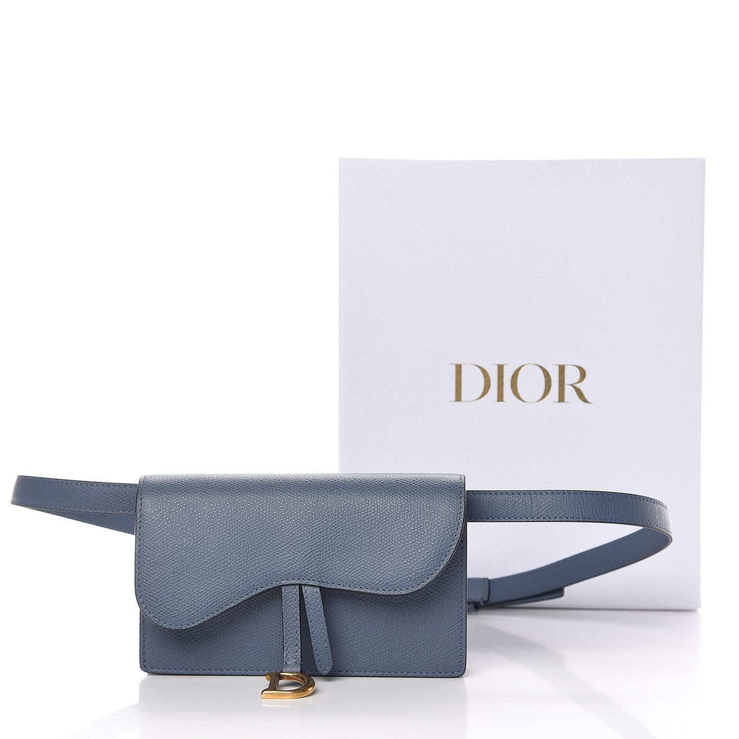 Grained Calfskin Saddle Belt Clutch Denim Blue