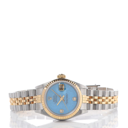 Rolex Stainless Steel 18K Yellow Gold Diamond Turquoise 26mm Oyster Perpetual Datejust Watch 69173 3 of 6
