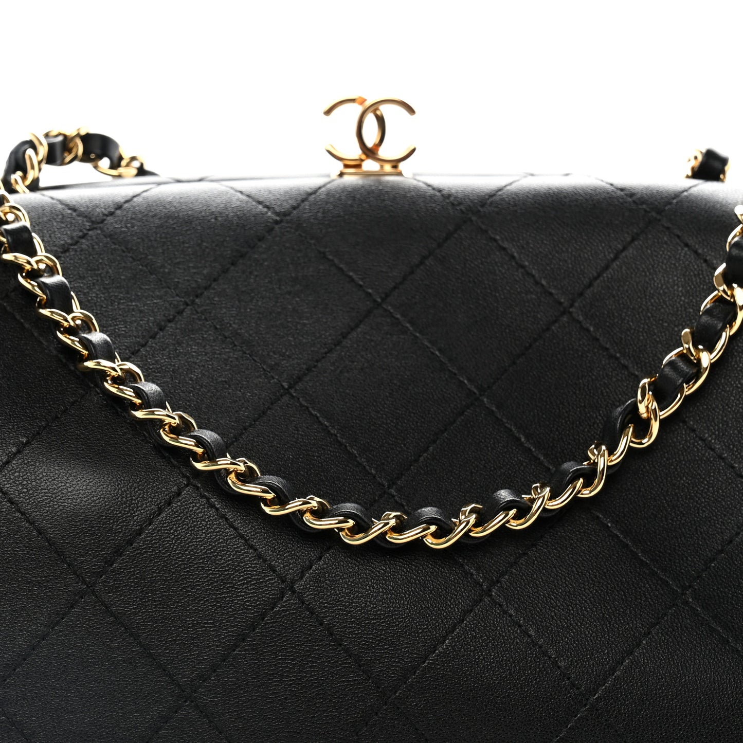 Lambskin Stitched Clutch With Chain Black