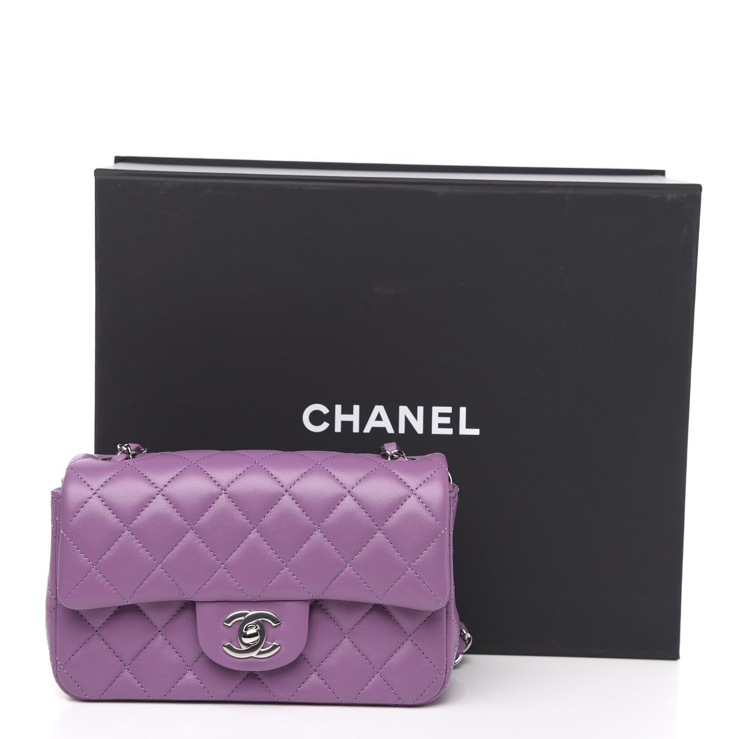 Lambskin Quilted Mini Rectangular Flap Purple