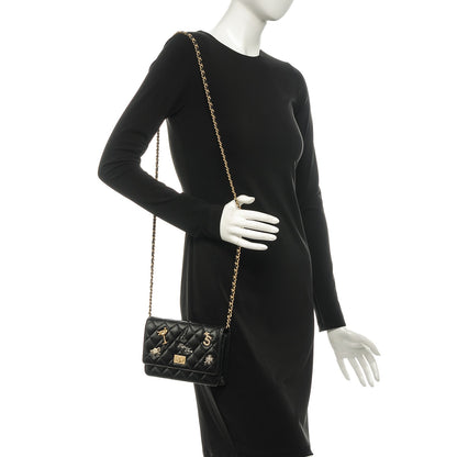 Chanel Aged Calfskin Quilted Lucky Charms 2.55 Reissue Wallet On Chain WOC Black 2 of 9