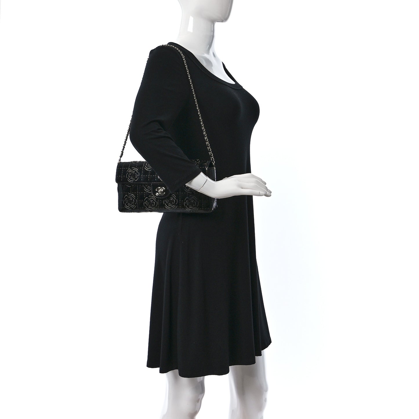 Patent Perforated Camellia East West Flap Black