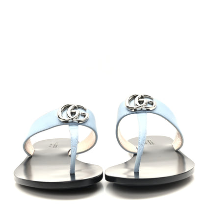 Gucci Calfskin GG Marmont Thong Sandals 38 Porcelain Light Blue 2 of 8