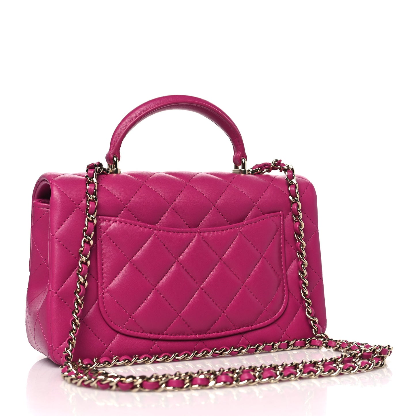 Lambskin Quilted Mini Top Handle Rectangular Flap Fuchsia