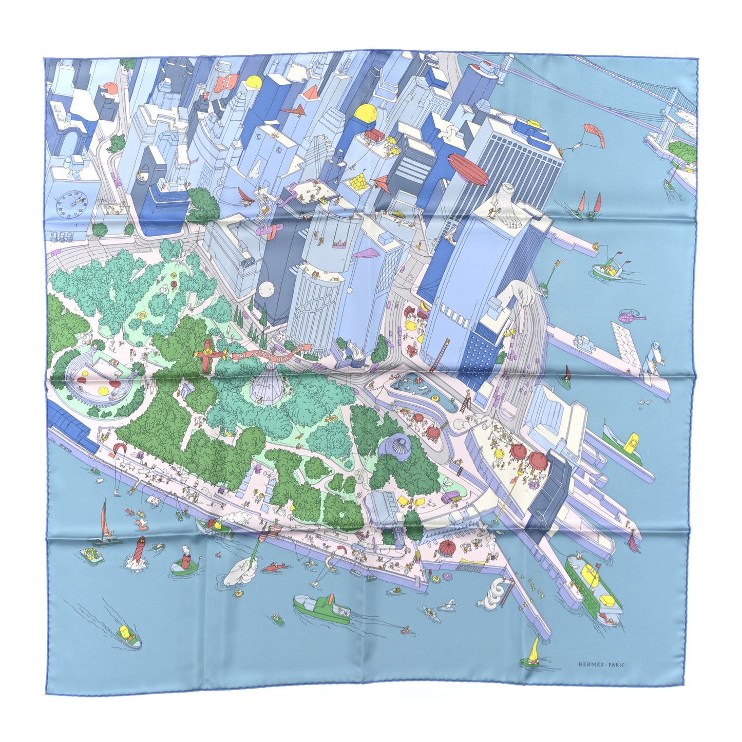 Silk The Battery New York Scarf 90 Bleu Vert Rose Pale
