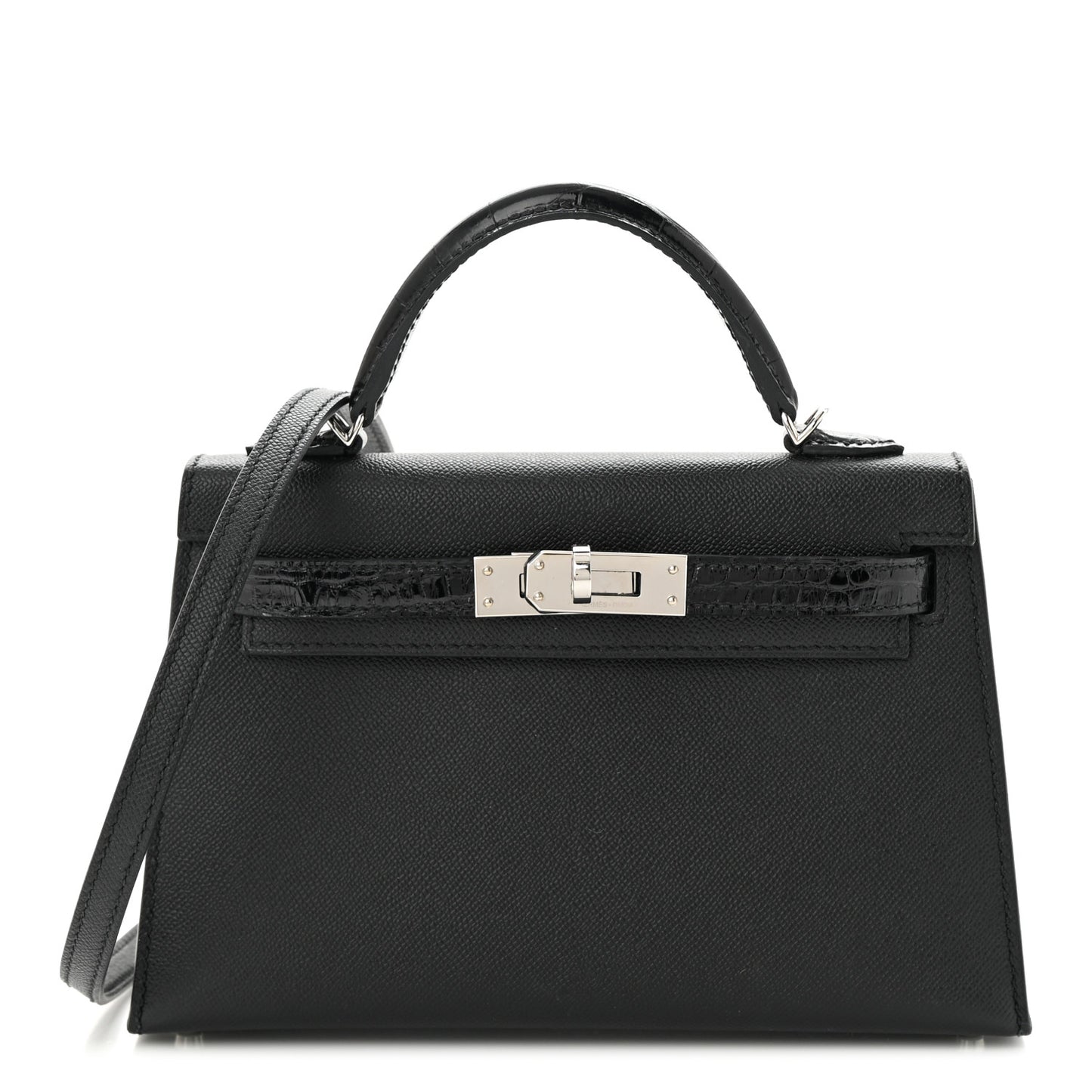 Madame Calfskin Shiny Alligator Mini Kelly Sellier Touch 20 Black