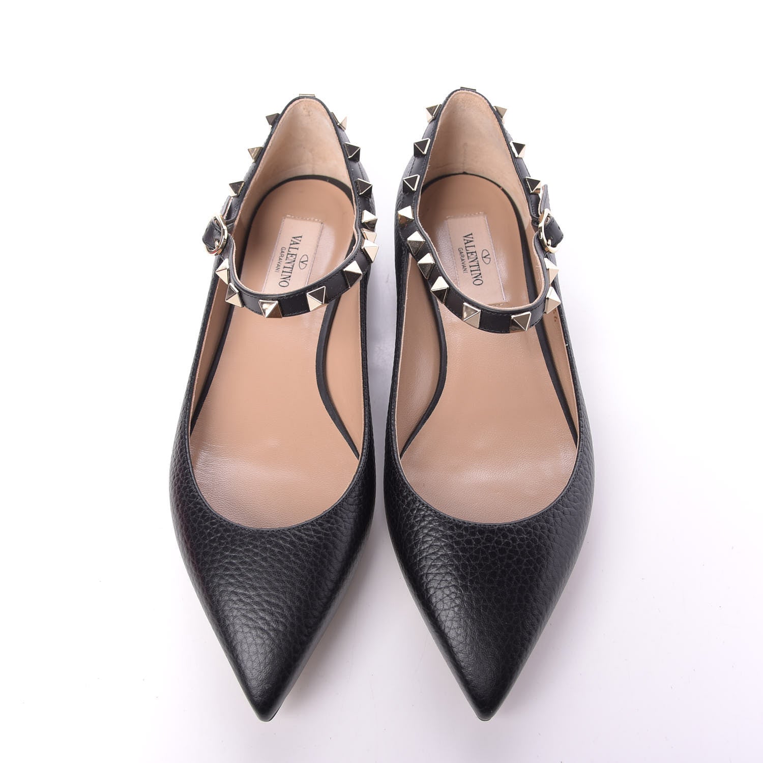Valentino Garavani Pebbled Calfskin Rockstud Ankle Strap Ballerina Flats 36 Black 5 of 12