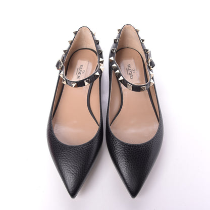 Valentino Garavani Pebbled Calfskin Rockstud Ankle Strap Ballerina Flats 36 Black 5 of 12