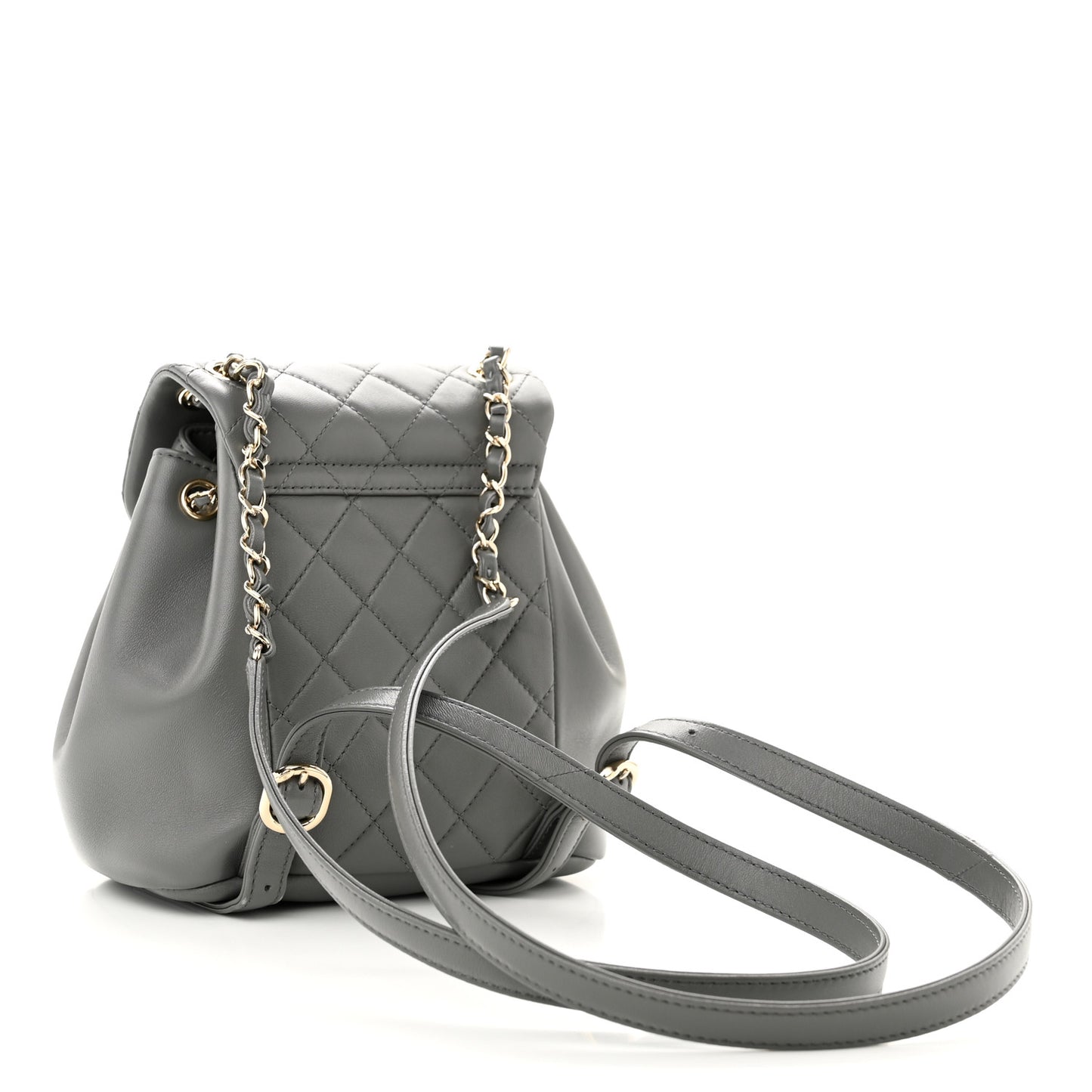 Lambskin Quilted Small Duma Drawstring Backpack Grey