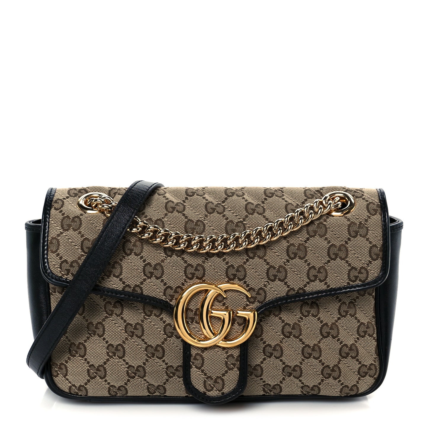 Monogram Matelasse Diagonal Small GG Marmont Shoulder Bag Beige Black