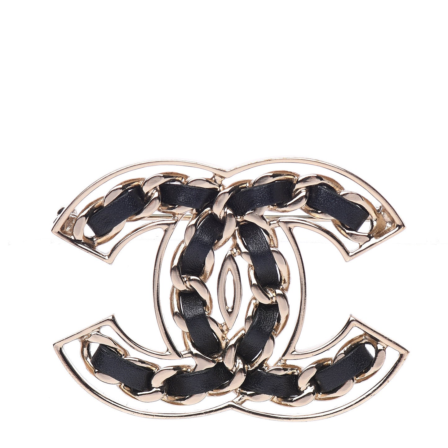 Lambskin Chain CC Brooch Black Gold