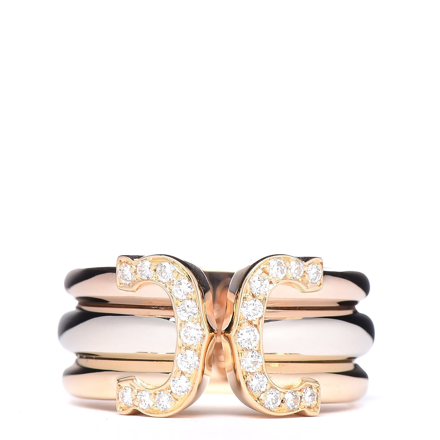 Cartier 18K Pink Yellow White Gold Diamond C De Ring 51 5.75 1 of 5