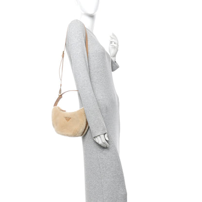 Prada Shearling Arque Shoulder Bag Ecru Noisette 2 of 9
