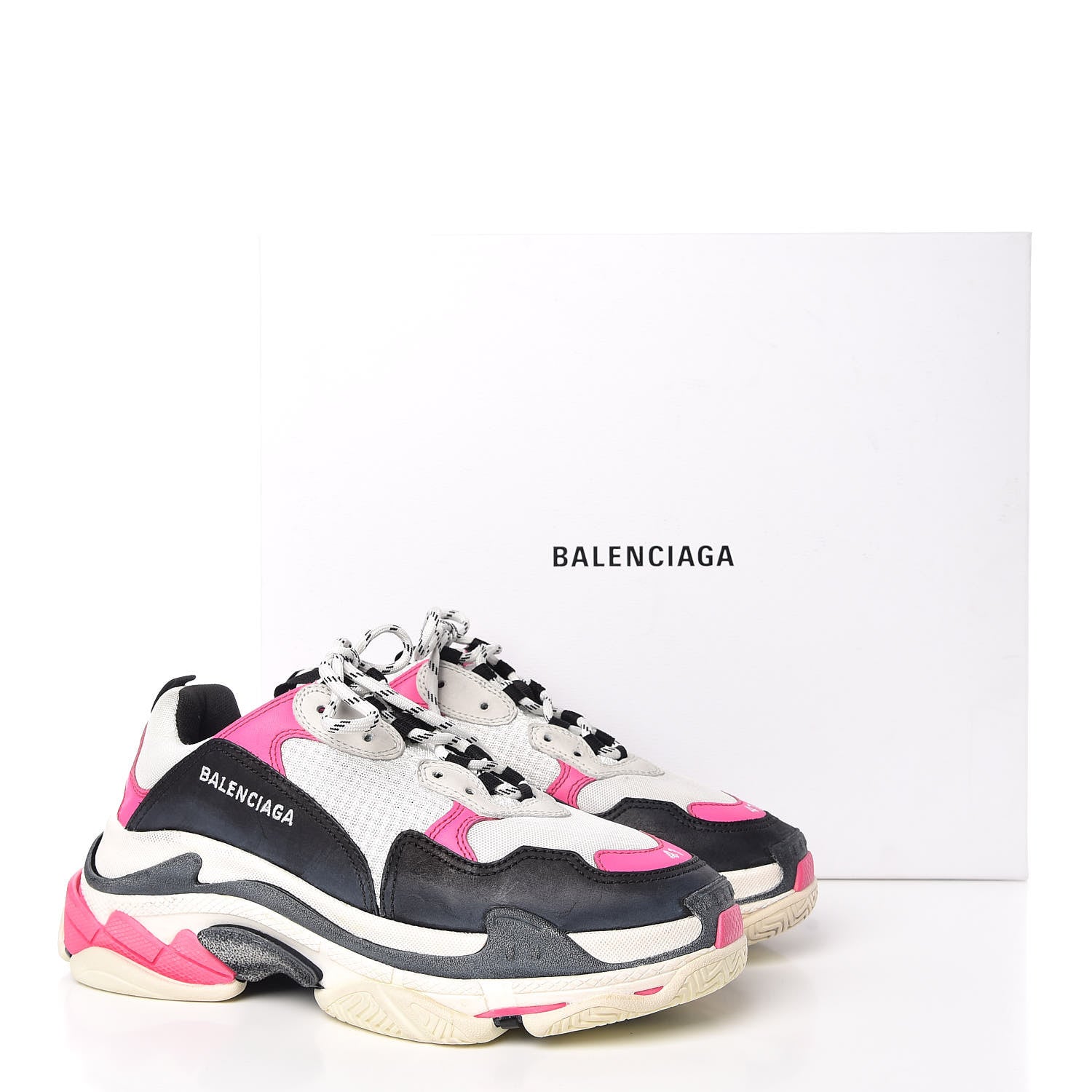 Balenciaga Fabric Mesh Womens Triple S Sneakers 41 Rose Fluo Black White 15 of 15