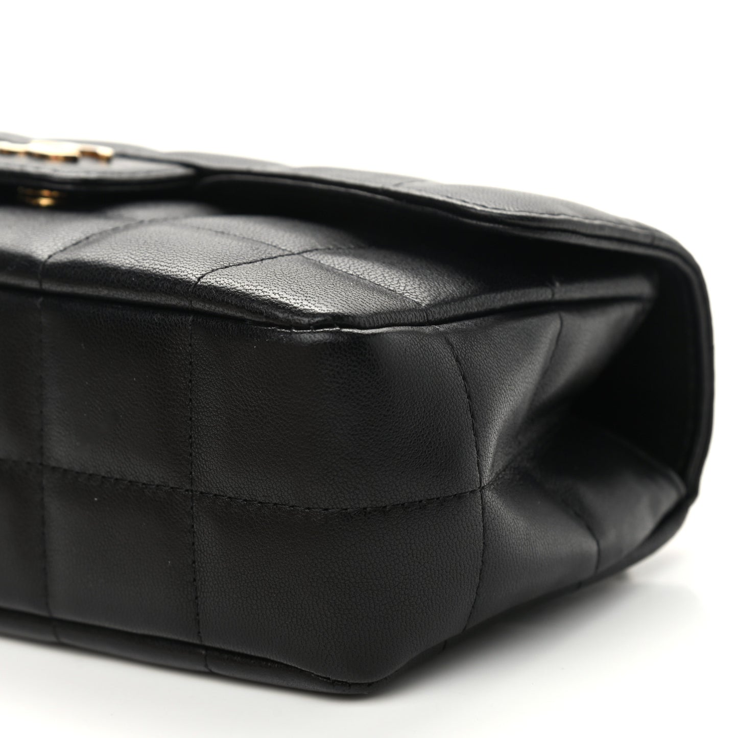 Lambskin Quilted Mini Chocolate Bar Camellia Flap Black