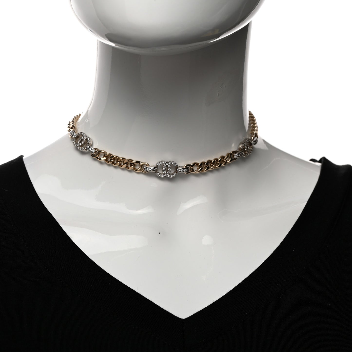 Crystal CC Chain Links Choker Necklace Gold