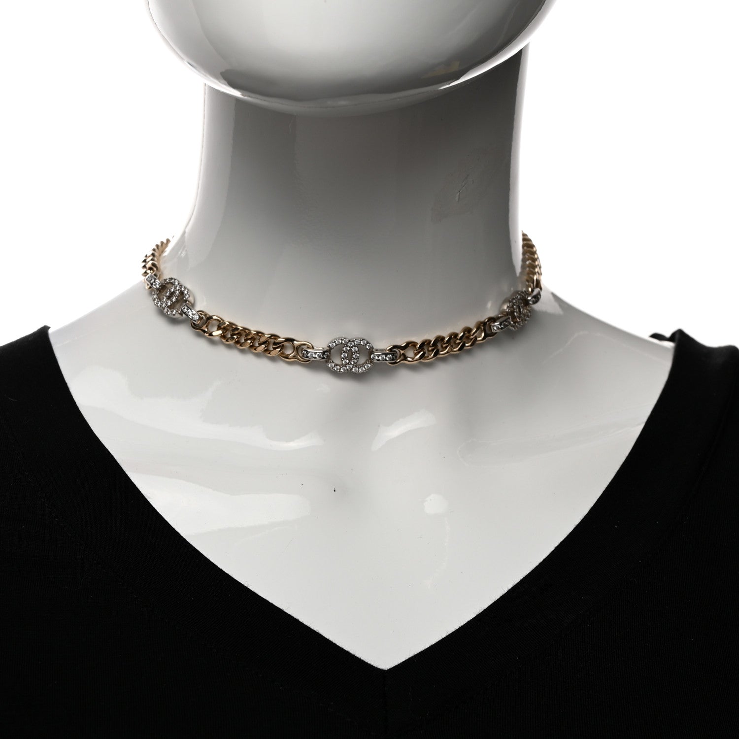 Chanel Crystal CC Chain Links Choker Necklace Gold 2 of 5