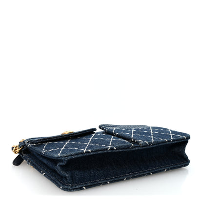 Chanel Denim Quilted Zipped Wristlet Clutch Blue 4 of 6