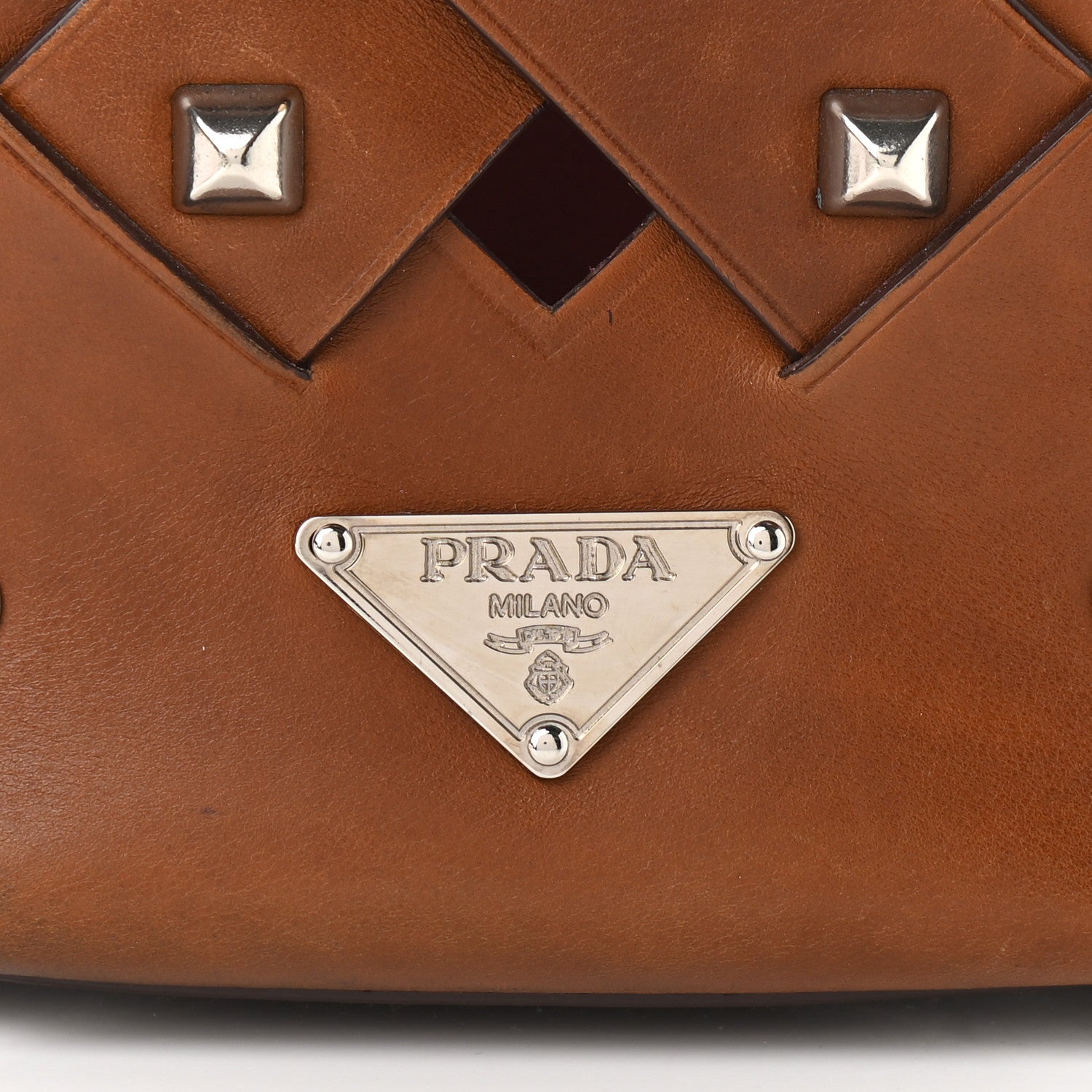 Prada Vitello Studded Cross Shoulder Bag Nocciolo 8 of 11