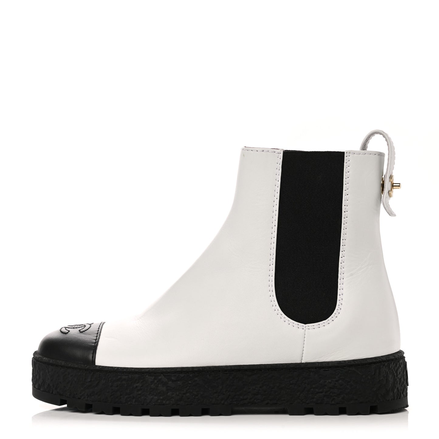 Calfskin Cap Toe CC Ankle Boots 37.5 White Black