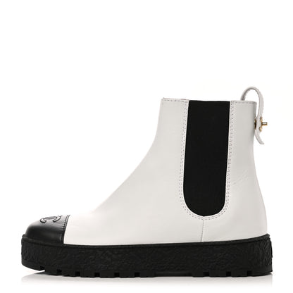 Chanel Calfskin Cap Toe CC Ankle Boots 37.5 White Black 1 of 9